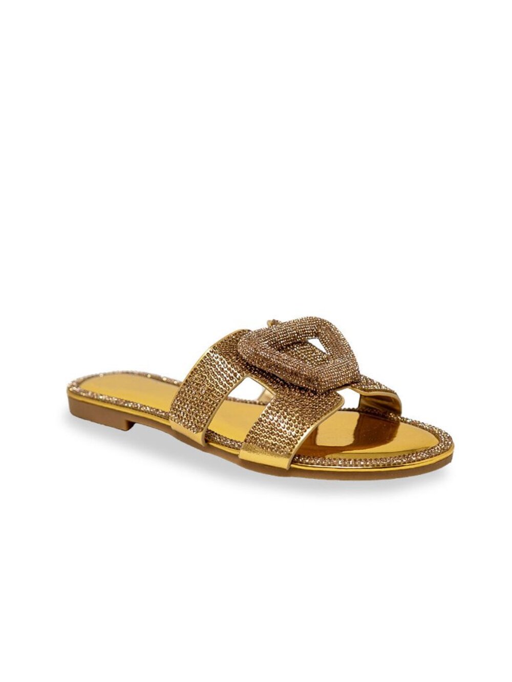Women’s Rhinestone Slide Sandals – Sparkling Buckle Accent Flat Sandals - Picture 3 of 3